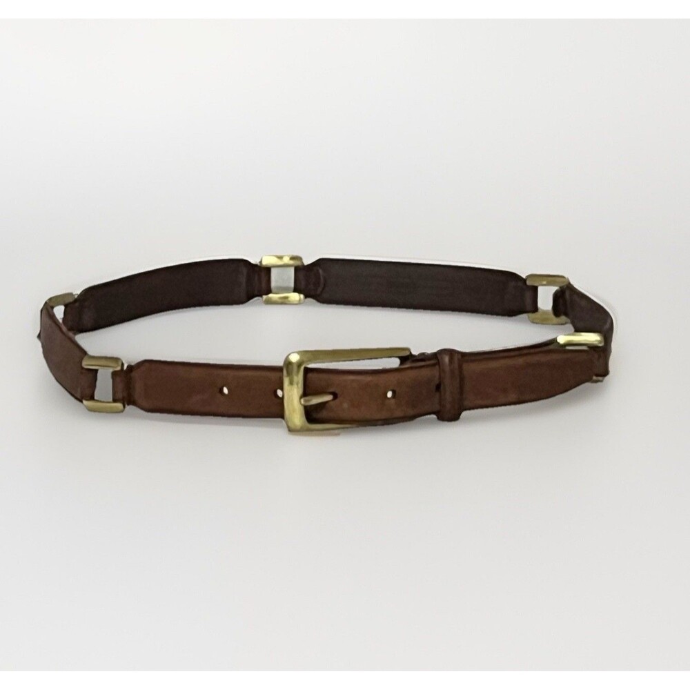 Vintage FOSSIL Belt Brown Leather Solid Brass Links & Buckle Women’s M 32/34